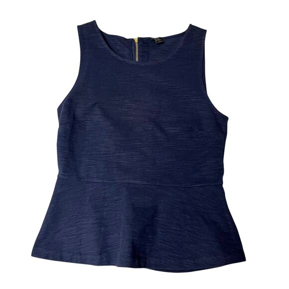 J. Crew Sleeveless Peplum‎ Top Navy Blue Cotton Hidden Zipper S (2783) - Picture 2 of 7